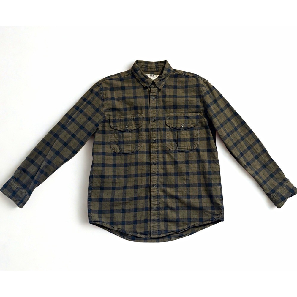 Filson Men's Lightweight Alaskan Guide Shirt Olive Black Plaid Flannel Size M